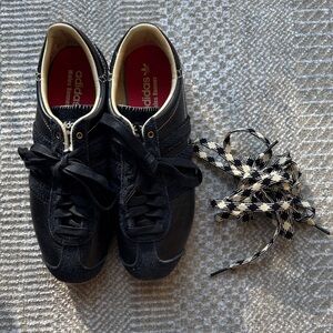 Adidas / Wales Bonner Black Suede Sneakers with Patterned Laces